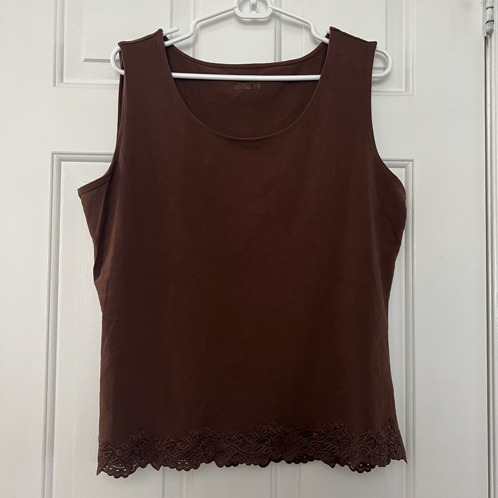 Coldwater Creek Chocolate Brown Tank Top with Lace Detail Bottom